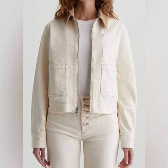 Ag Adriano Goldschmied Jackets & Blazers - AG Adriano Goldschmied Womens Jo Corduroy Collar Crop Denim Utility Jacket